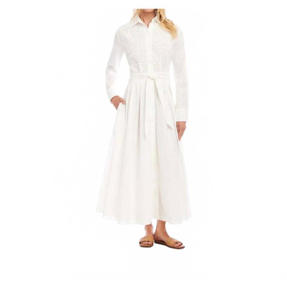 NEW KAREN KANE lace applique midi shirtdress in off white